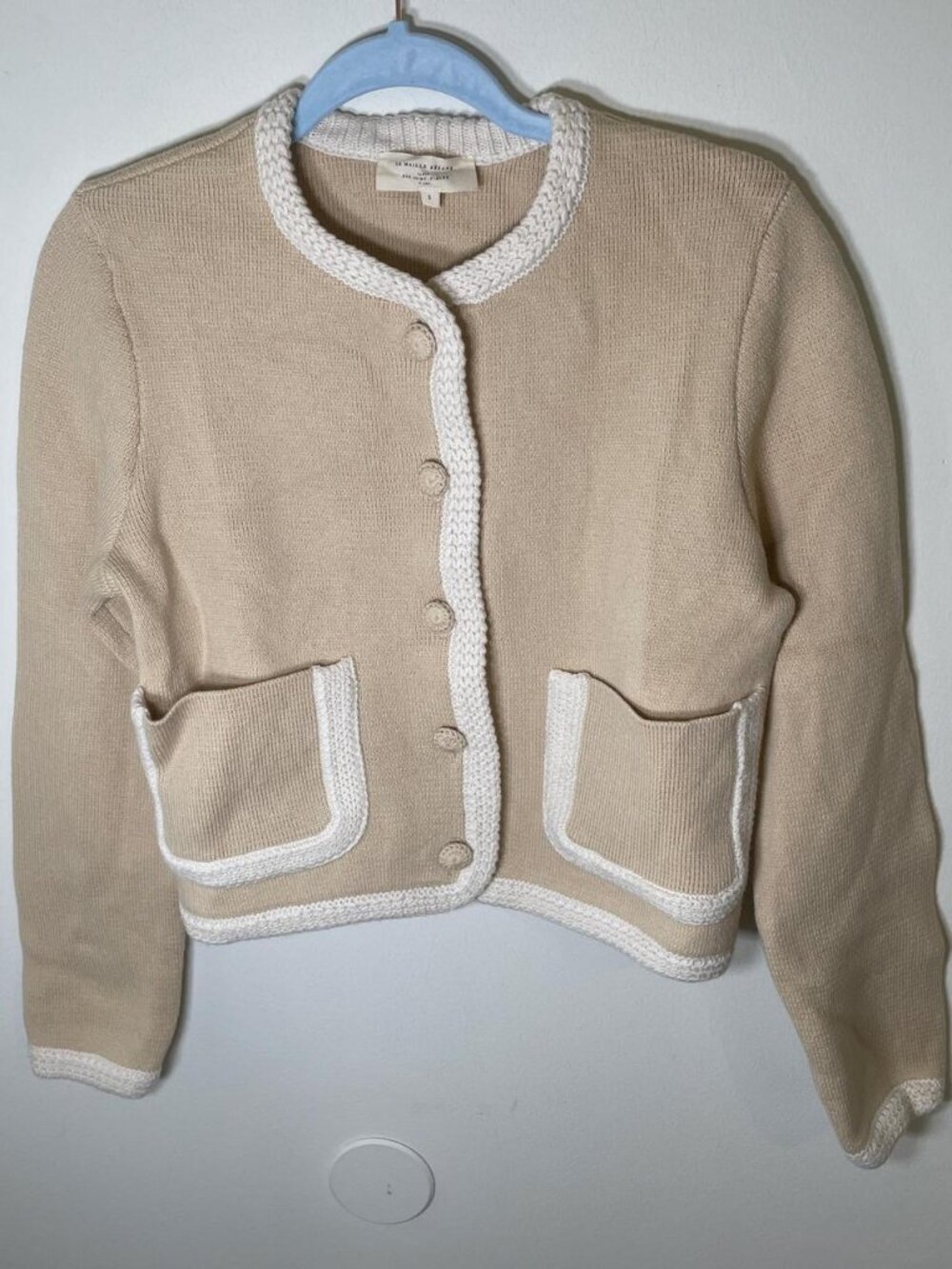 Sézane Auguste Beige Cream Braided Cardigan
